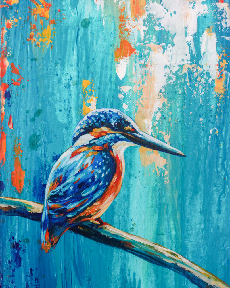 "Kingfisher on a Branch I" original artwork - Image 3